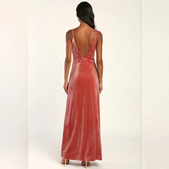 Lulus Promise of Forever Dusty Rose Velvet Column Maxi Dress XL Wedding Party - Picture 5 of 12